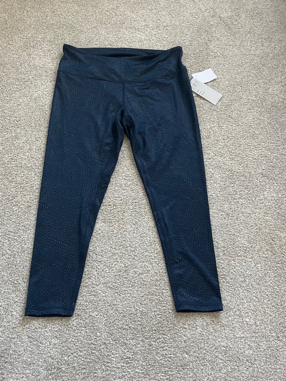 NEW Z by Zella High Waist 7/8 Navy Sapphire Natural Dot Leggings, Size Large
